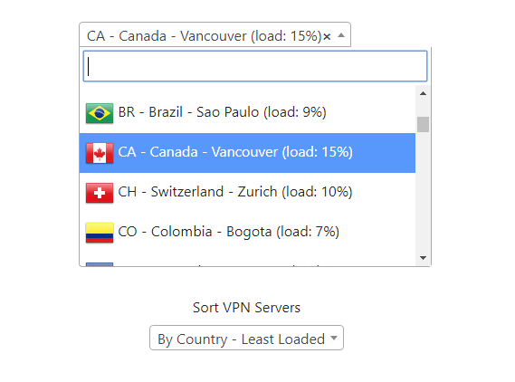 IPVanish FlashRouter Privacy App - Sort and Select Server Least Loaded