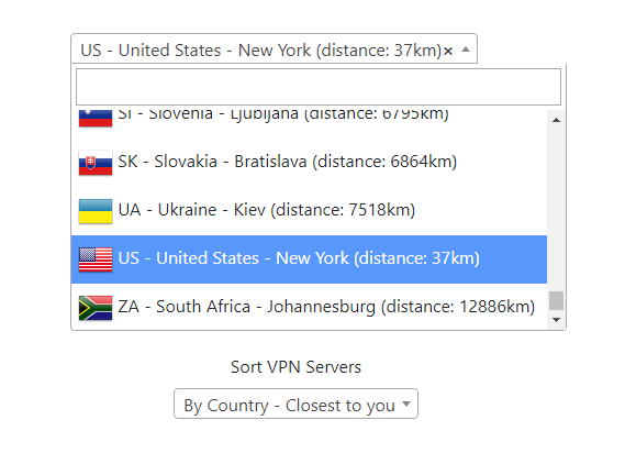 IPVanish FlashRouter Privacy App - Sort and Select Server Closest to Actual Location