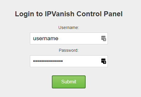 IPVanish Login Screen