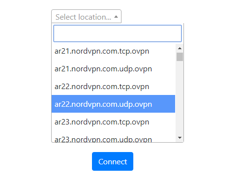 FlashRouter Privacy App - Select NordVPN Location