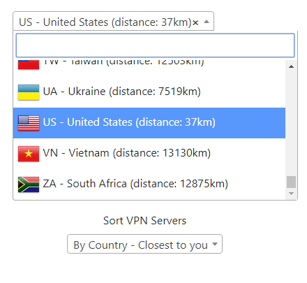 FlashRouter Privacy App - Sort NordVPN Server Closest To You