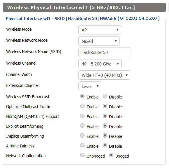 View AC5300 DD-WRT FlashRouter 5GHz #1 Settings