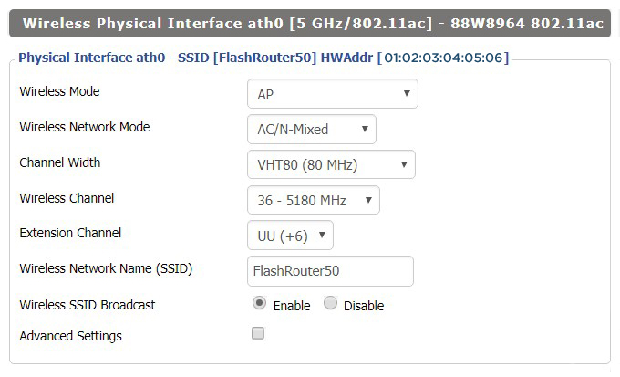 View WRT32X DD-WRT FlashRouter 5GHz #1 Settings