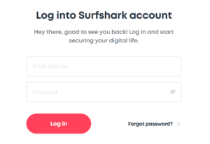 Surfshark Login page