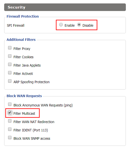 Wireless Repeater Bridge Setup on FlashRouter DD-WRT - Disable Firewall and Enable Filter Multicast