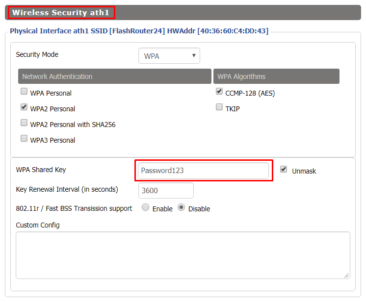 Wireless Client Bridge Setup on FlashRouter DD-WRT - Set Wireless Password