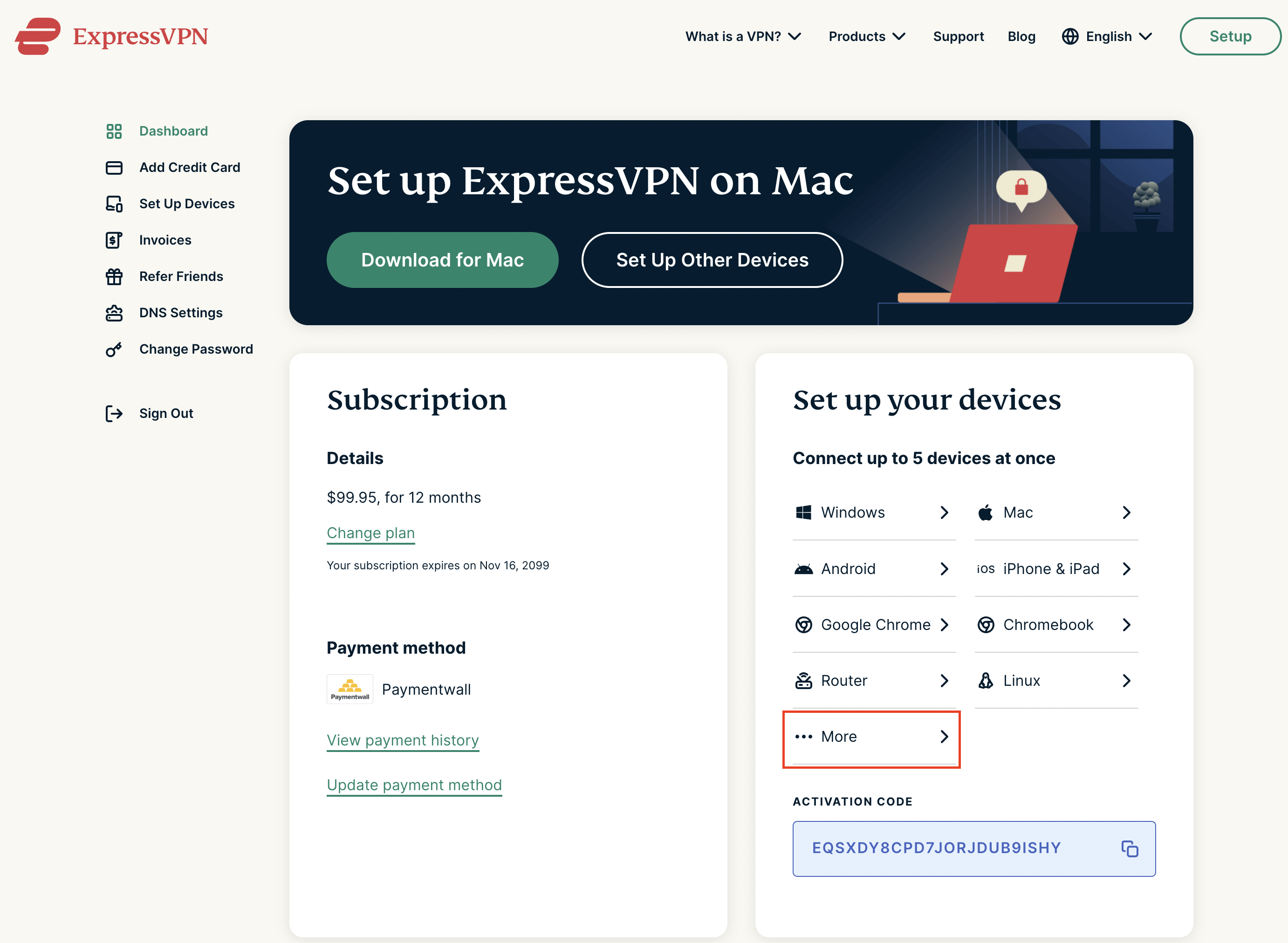 ExpressVPN account page