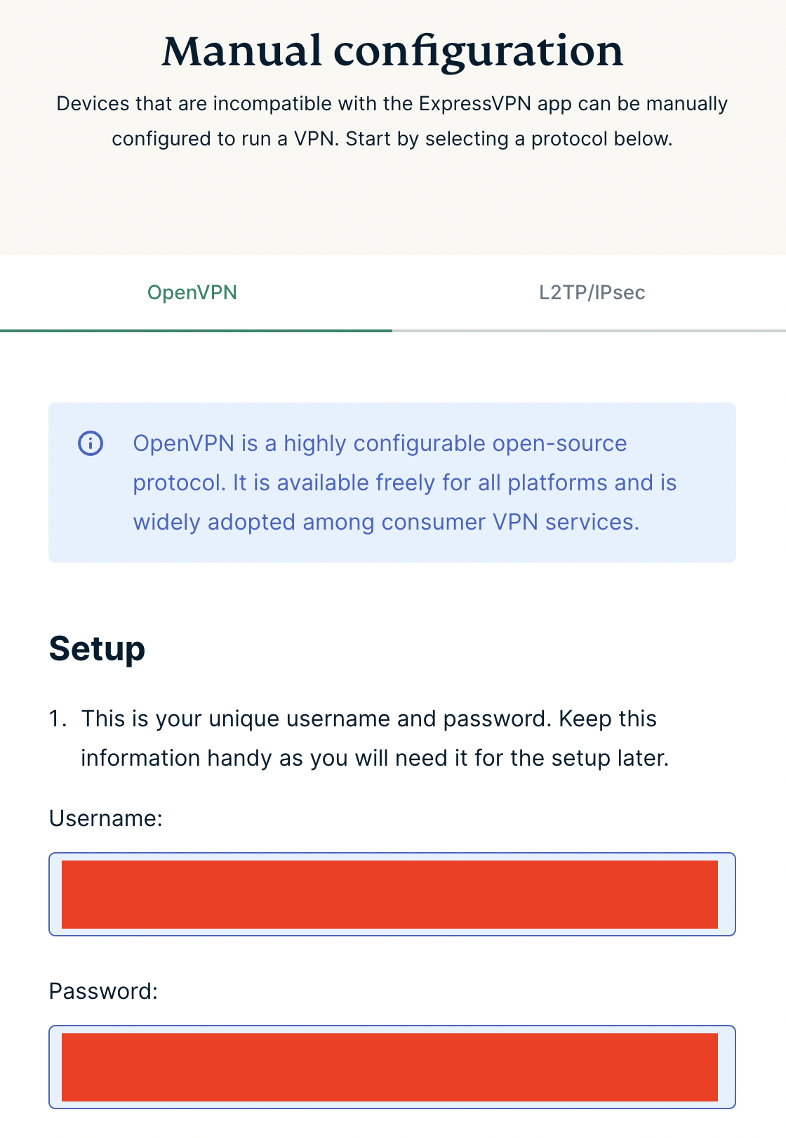 ExpressVPN username and password