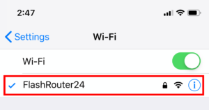 Select FlashRouters DD-WRT Wireless Network in order to Check Static IP Network Settings on iOS Mobile Device