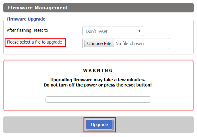 Firmware Upgrade page in FlashRouter DD-WRT settings