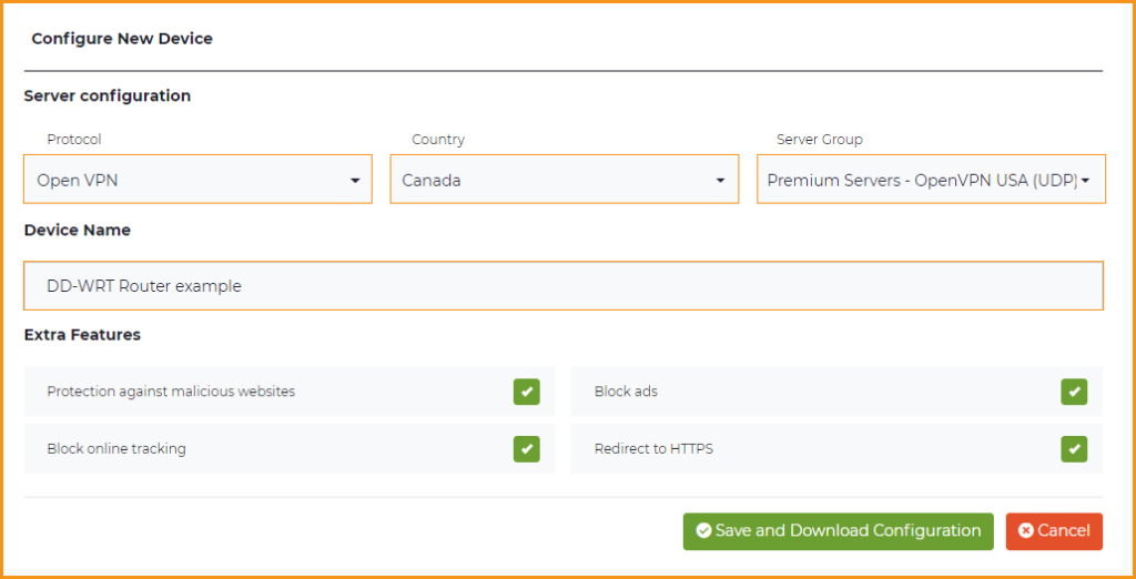 Sitio web de Cyberghost OpenVPN Archivos de configuración Generador 3