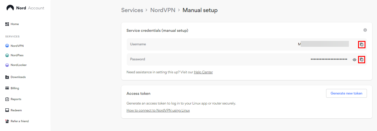 NordVPN credentials