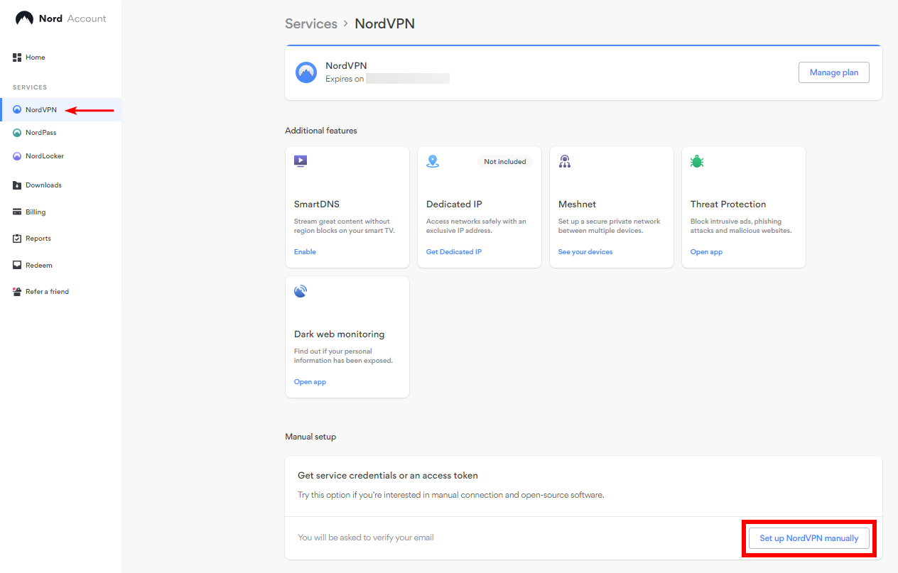 NordVPN setup manually