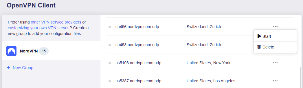 NordVPN GLiNet OpenVPN Start NordVPN GLiNet OpenVPN Start