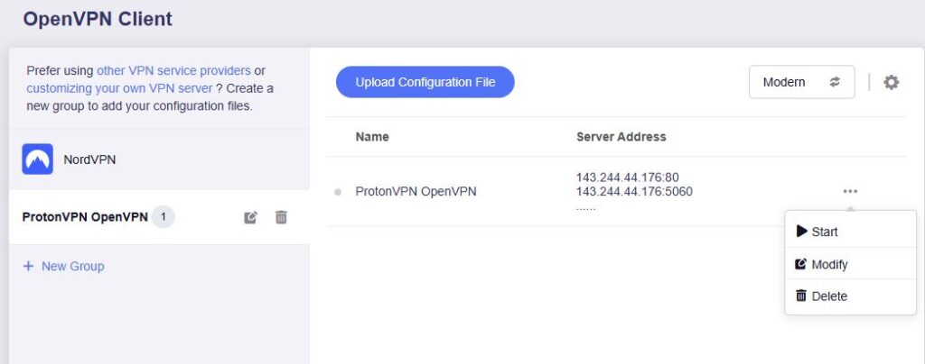 ProtonOpenVPN Start