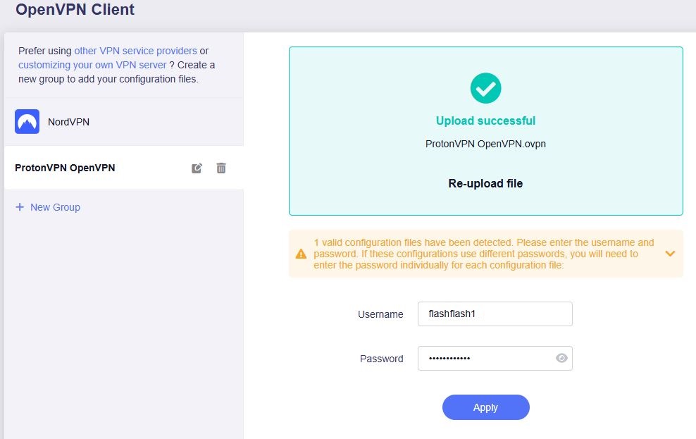 ProtonOpenVPN upload Apply