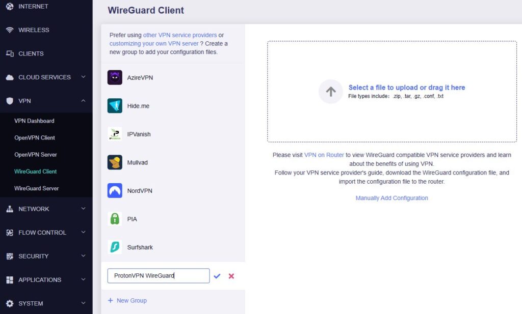 ProtonVPN WireGuard New Group