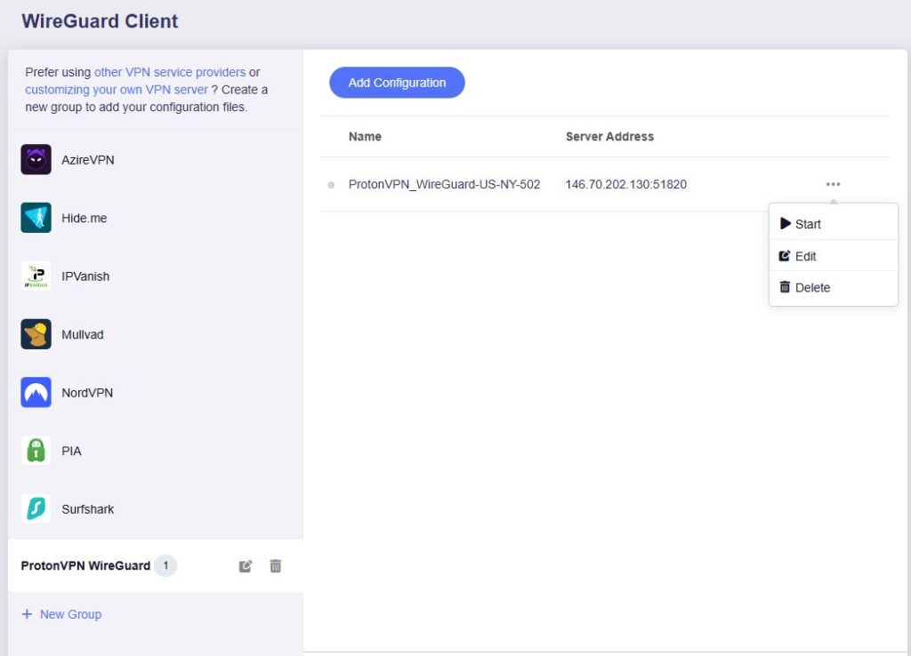 ProtonVPN WireGuard Start Config