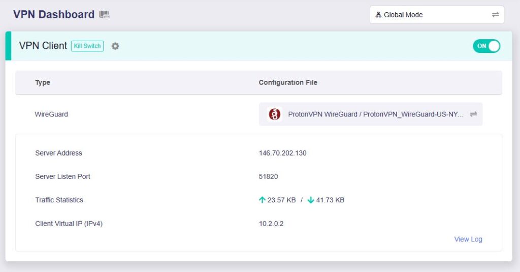 ProtonVPN WireGuard VPN Dashboard